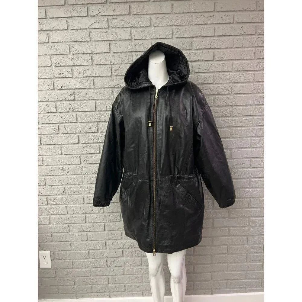 Wilson’s Women Black Leather Hoodie Jacket Size M